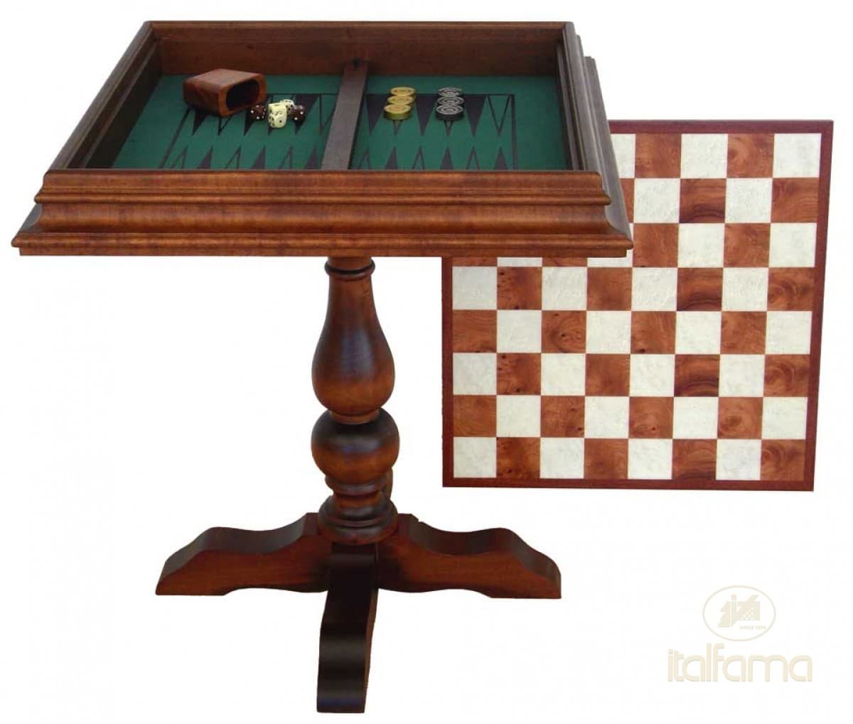 Italfama TILIA WOOD CHESSTABLE WITH ELM BRIAR WOOD TOP AND BACKGAMMON INSIDE