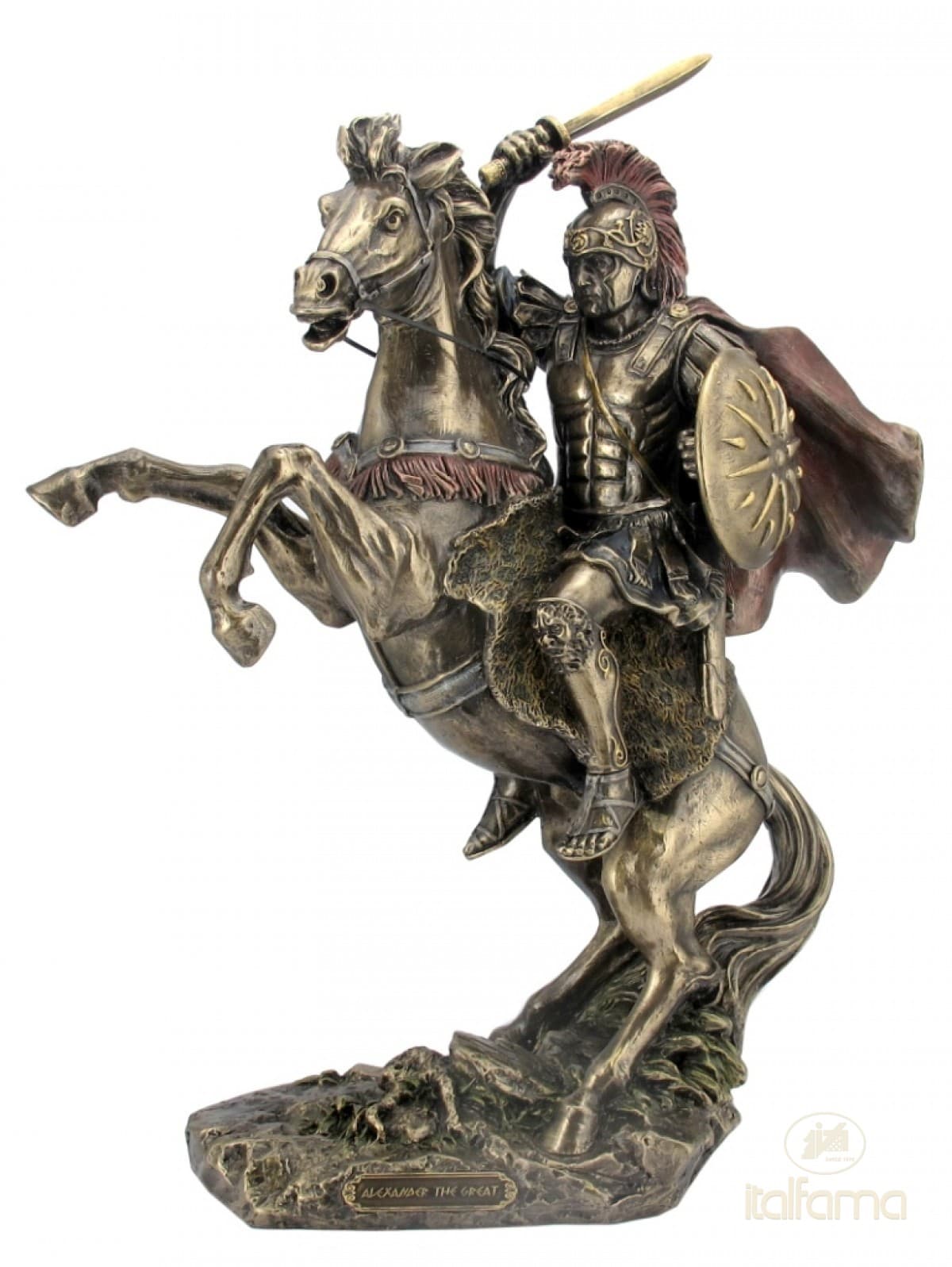 Italfama ALEXANDER THE GREAT ON HORSE WITH SWORD AND SHIELD