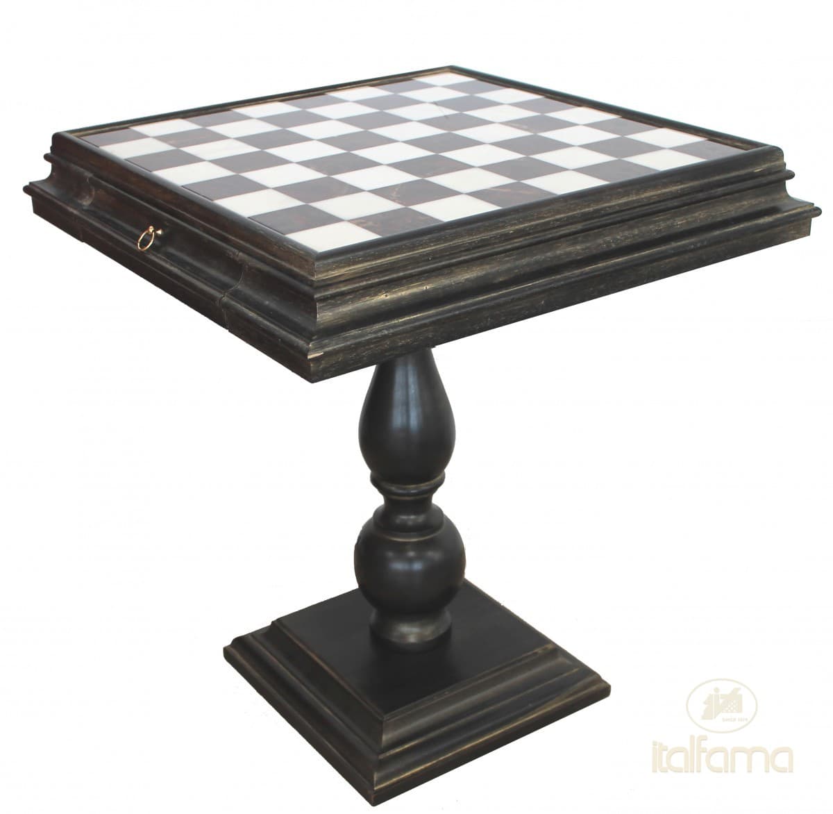 Italfama TILIA WOOD CHESSTABLE GOLDEN BLACK FINISH WITH MARBLE TOP AND DOUBLE DRAWER