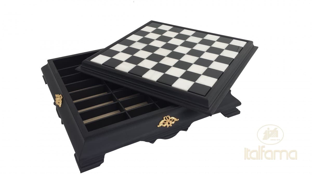 Italfama WOODEN CHESSBOARD BOX WITH MARBLE TOP