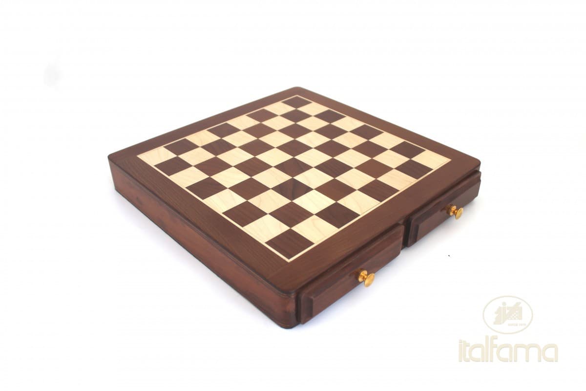 Italfama ACACIA AND MAPLE CHESS BOARD WITH DOUBLE DRAWER