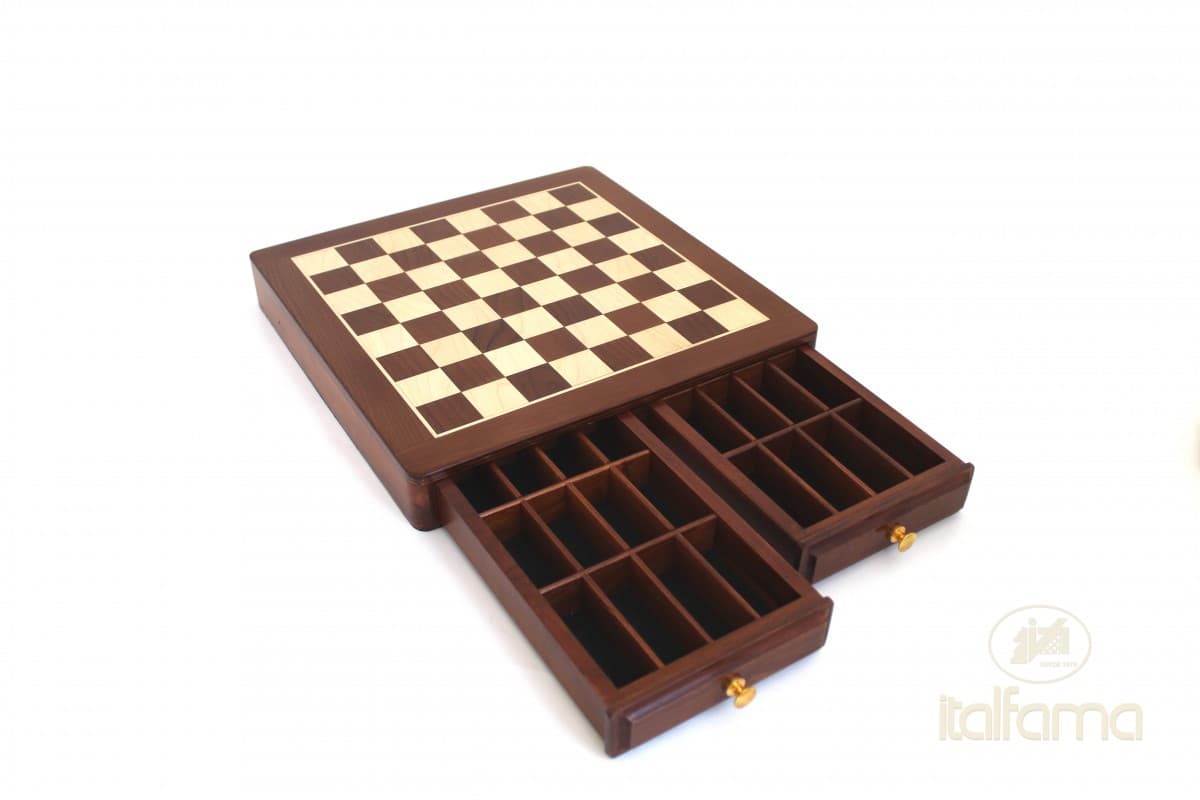 Italfama ACACIA AND MAPLE CHESS BOARD WITH DOUBLE DRAWER